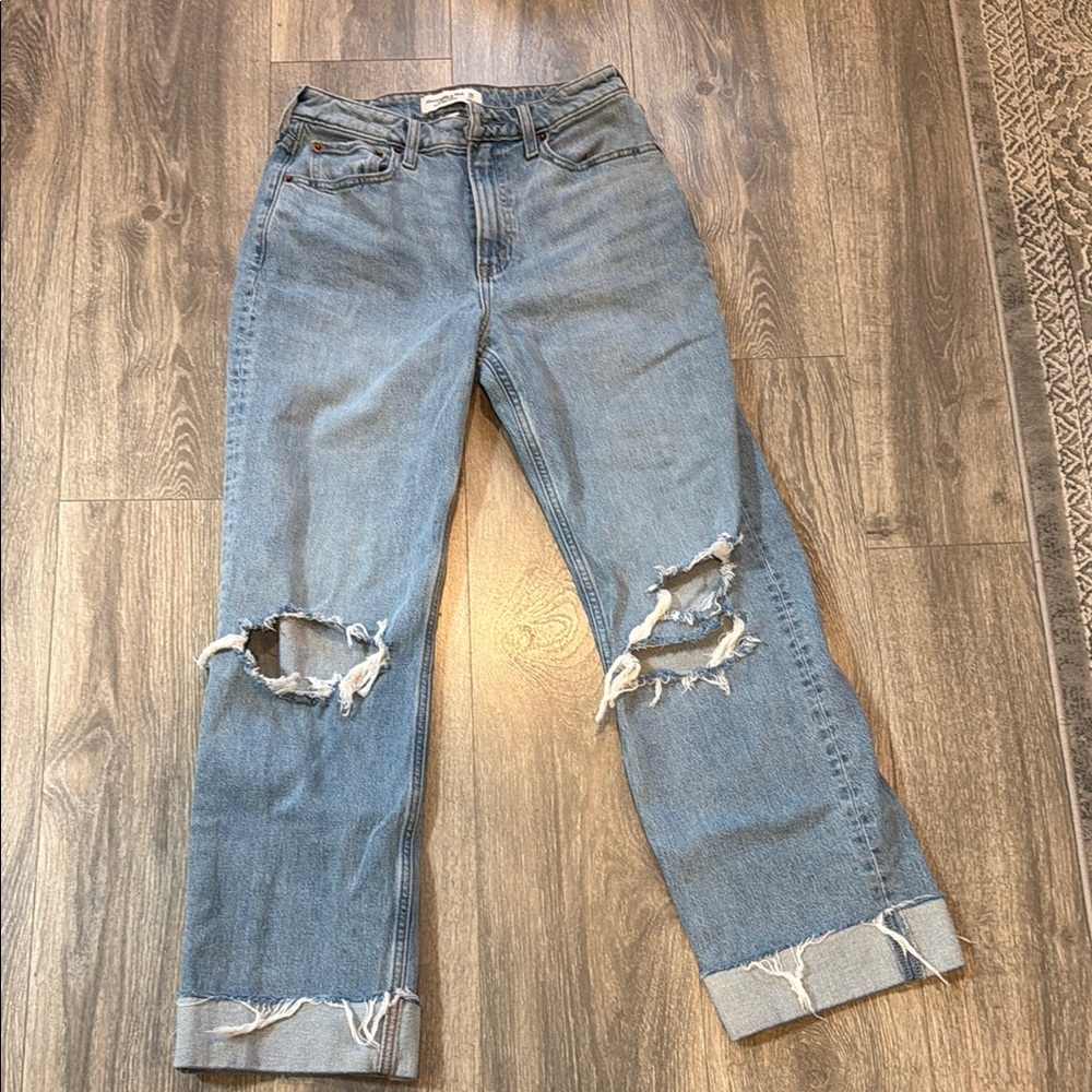 Abercrombie & Fitch Medium Wash Distressed Boyfriend Jeans